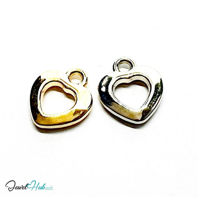 Bolded Hollow Heart MiniCharms – Gold & Silver - Plated Charm with Character | Necklace or Bracelet Options | Zinc Alloy Jewellery - JewelHub.co.uk