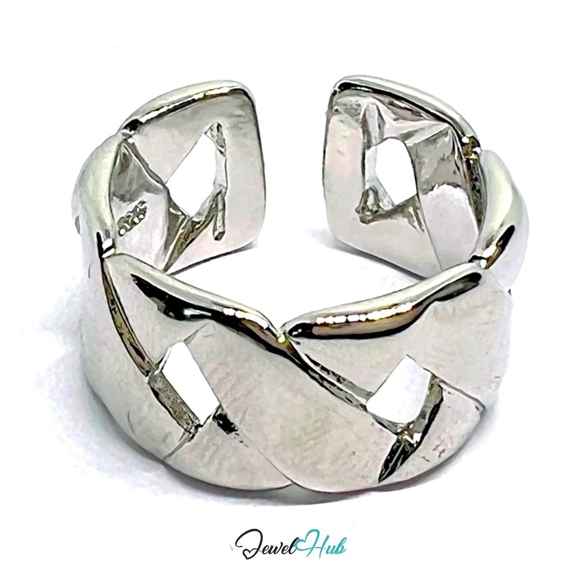 Braided Ring | Sterling Silver Hallmarked 925 Adjustable Band with Woven Texture - JewelHub.co.uk