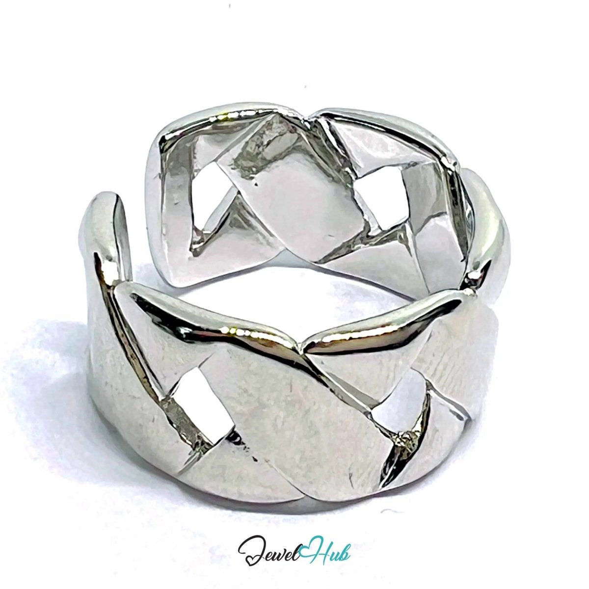 Braided Ring | Sterling Silver Hallmarked 925 Adjustable Band with Woven Texture - JewelHub.co.uk