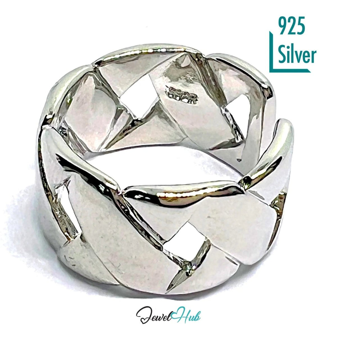 Braided Ring | Sterling Silver Hallmarked 925 Adjustable Band with Woven Texture - JewelHub.co.uk