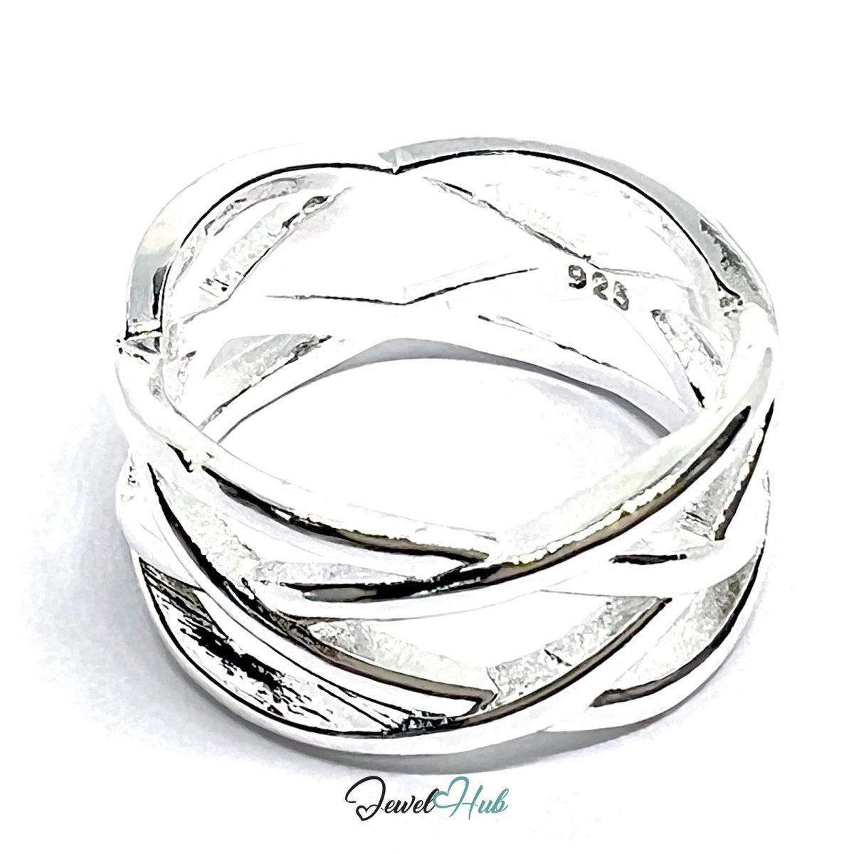 Braided Sterling Silver Ring | 925 Hallmarked Interwoven Band in Solid Silver - JewelHub.co.uk