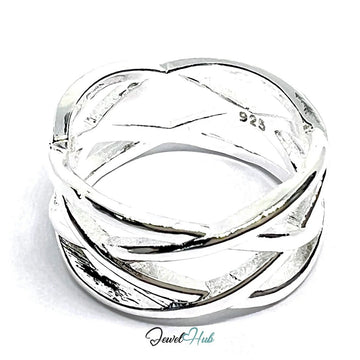 Braided Sterling Silver Ring | 925 Hallmarked Interwoven Band in Solid Silver - JewelHub.co.uk