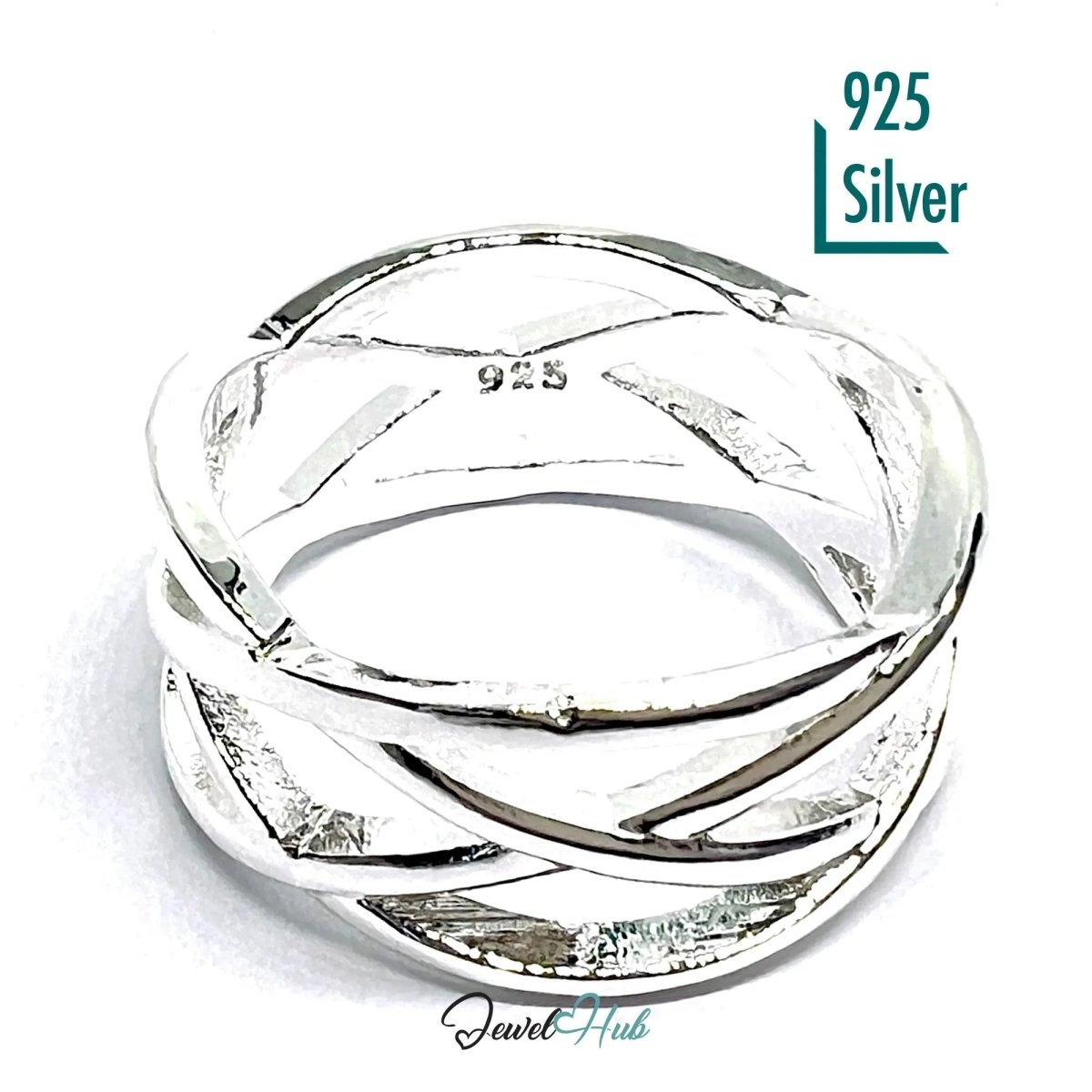 Braided Sterling Silver Ring | 925 Hallmarked Interwoven Band in Solid Silver - JewelHub.co.uk