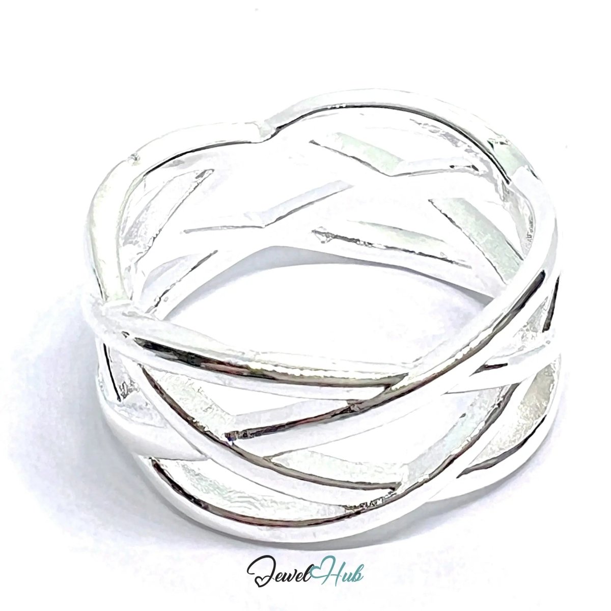Braided Sterling Silver Ring | 925 Hallmarked Interwoven Band in Solid Silver - JewelHub.co.uk