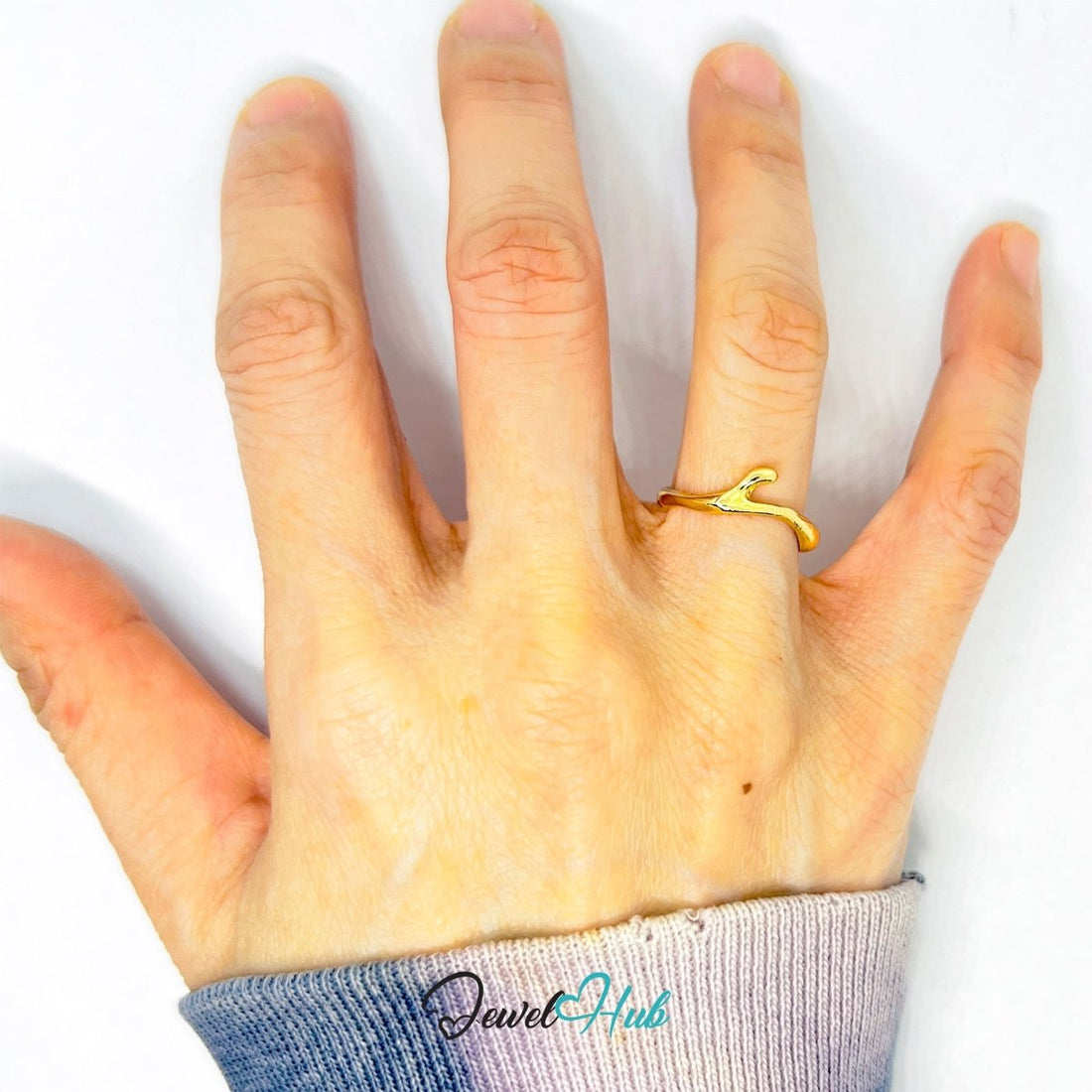 Branches Zinc Alloy Gold Ring · Abstract Nature - Inspired Band - JewelHub.co.uk