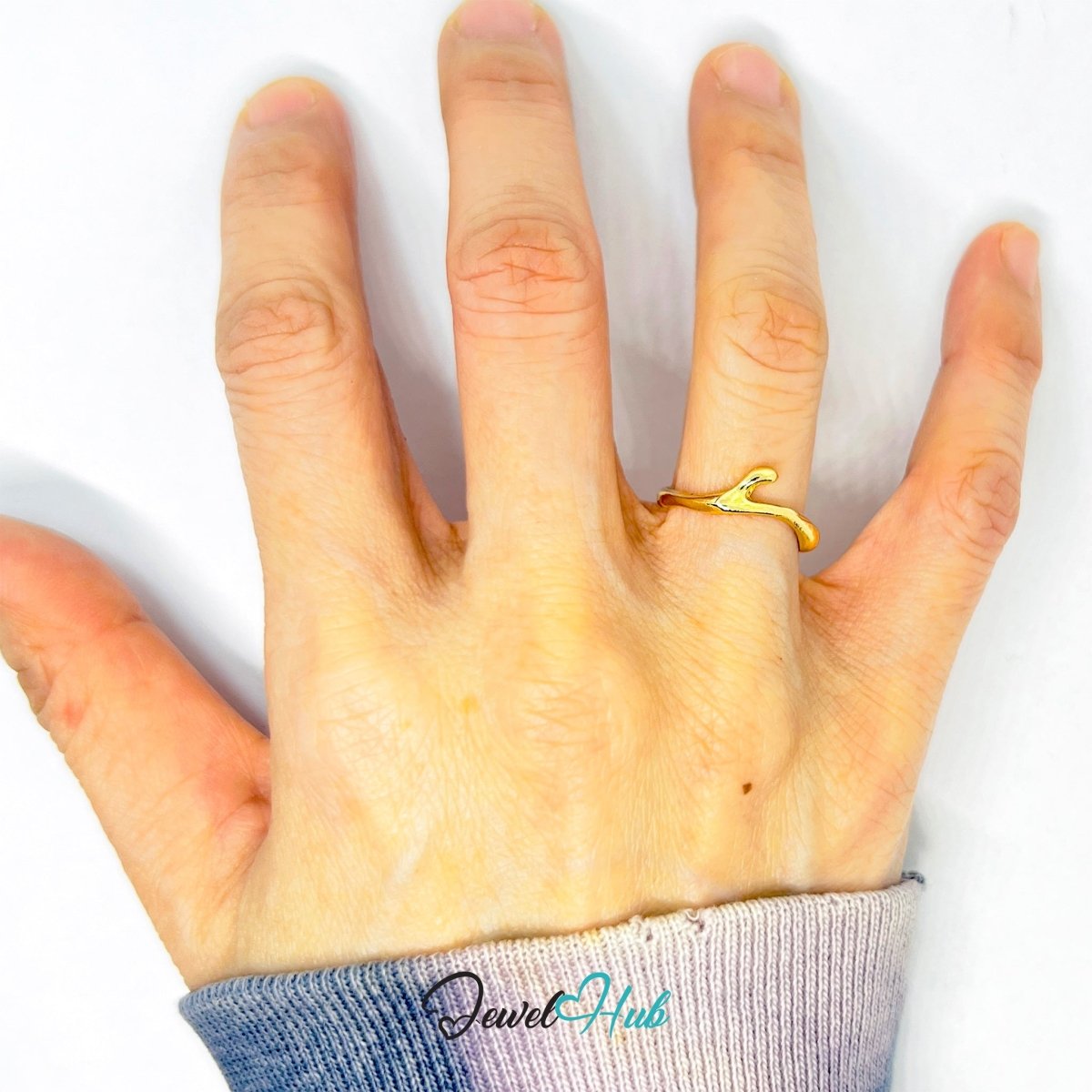 Branches Zinc Alloy Gold Ring · Abstract Nature - Inspired Band - JewelHub.co.uk