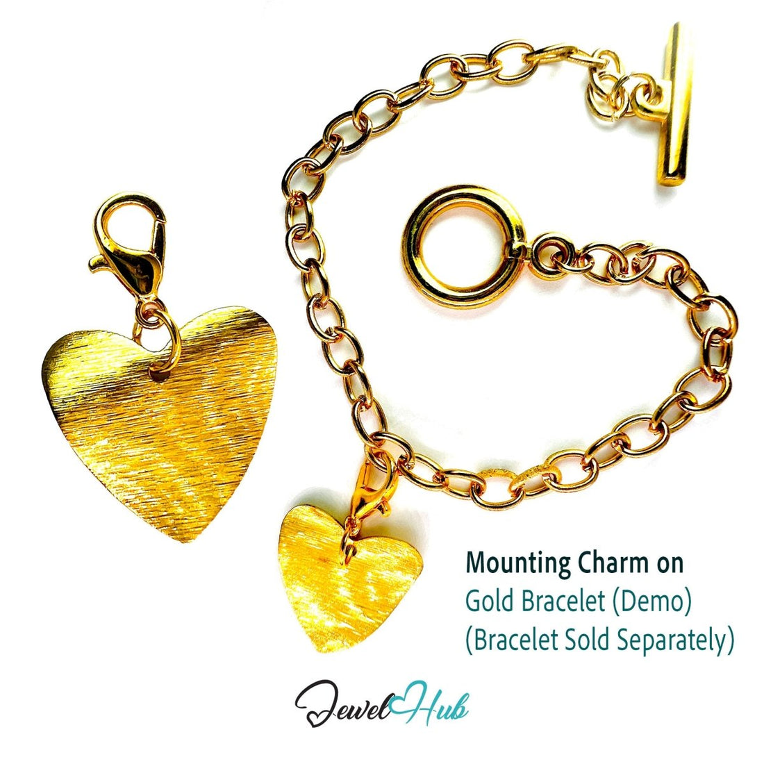 Brass Matte Gold Heart Plate Charm - JewelHub.co.uk