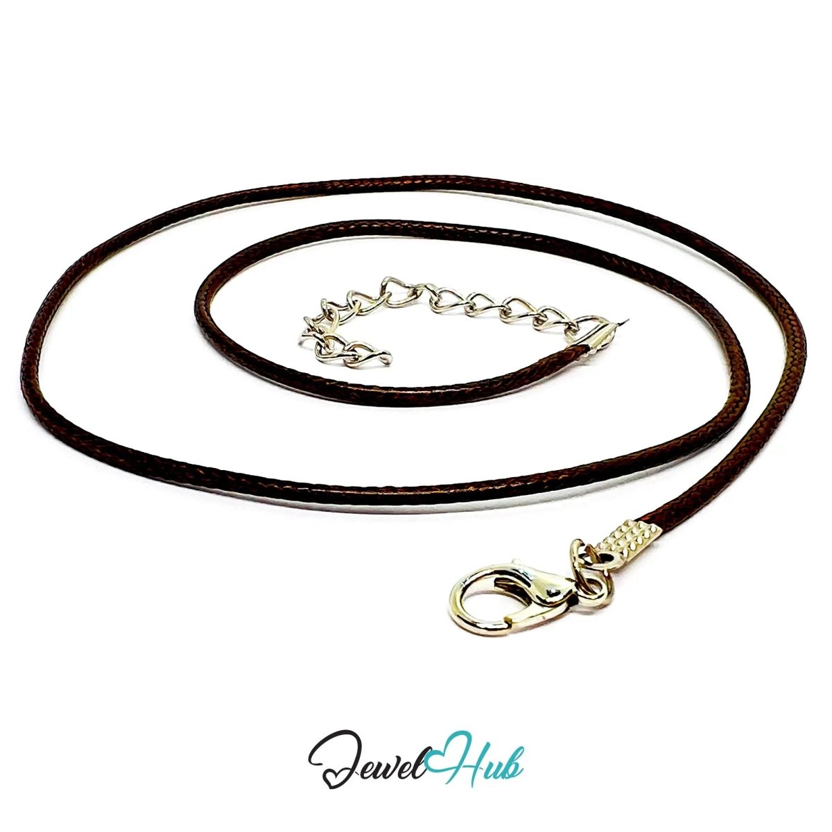 Brown Faux Leather Cord Necklace – 40cm Layering Base (Silver Clasp) - JewelHub.co.uk