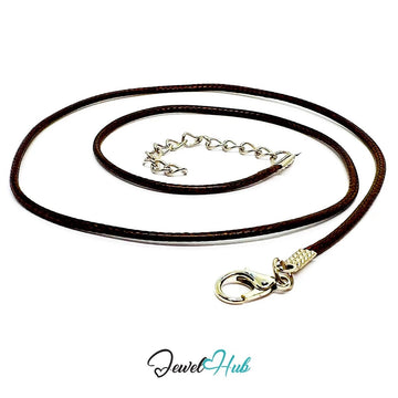 Brown Faux Leather Cord Necklace – 40cm Layering Base (Silver Clasp) - JewelHub.co.uk