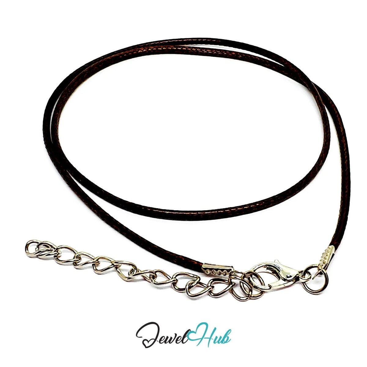 Brown Faux Leather Cord Necklace – 40cm Layering Base (Silver Clasp) - JewelHub.co.uk