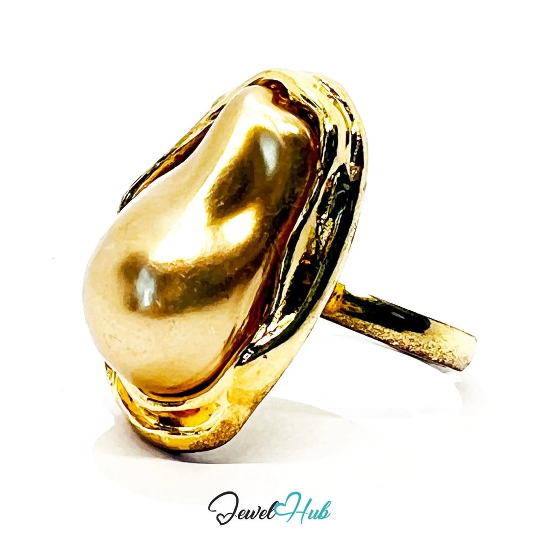 Brown Pearl Ring – Adjustable Gold - Plated M–P with Sculptural Setting for Earthy Elegance - JewelHub.co.uk