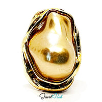 Brown Pearl Gold Ring – Earthy Sculptural Adj