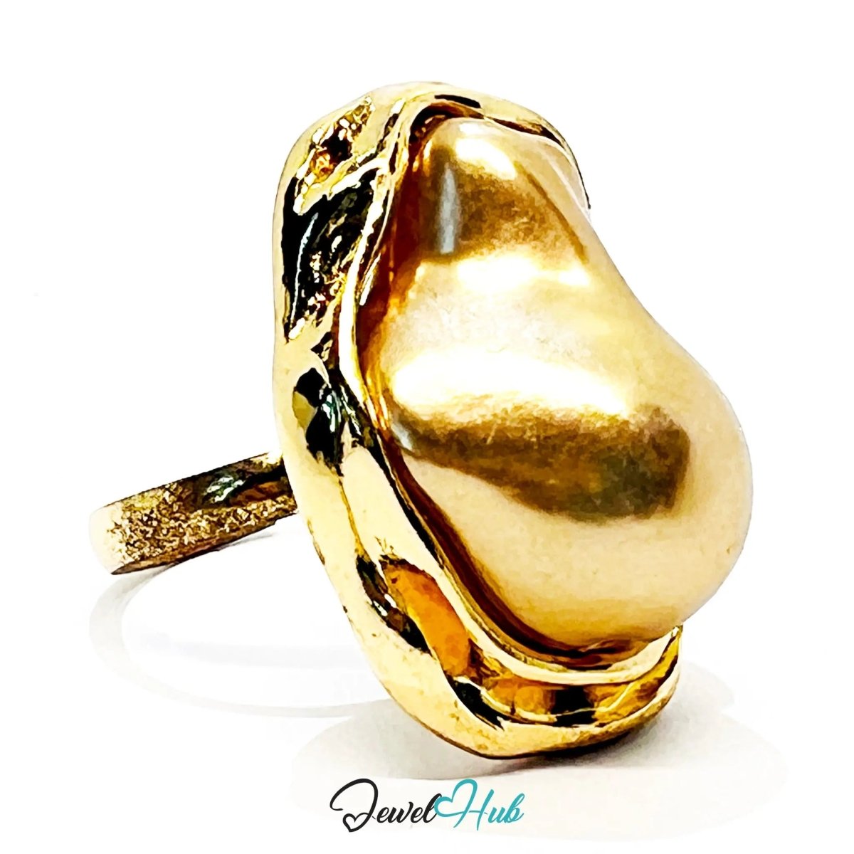 Brown Pearl Ring – Adjustable Gold - Plated M–P with Sculptural Setting for Earthy Elegance - JewelHub.co.uk