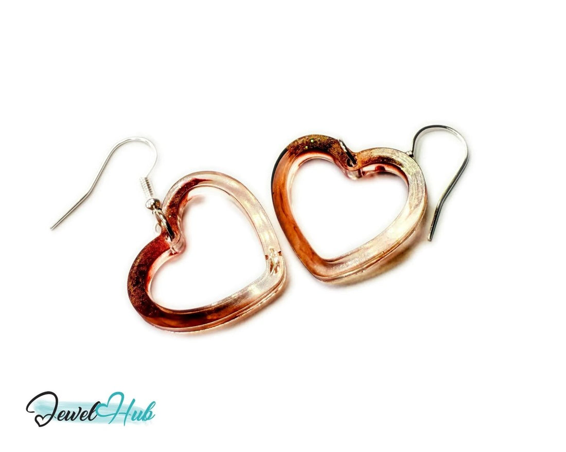 Brown Sugar Glow Mocha Fade Heart Resin Earrings - JewelHub.co.uk