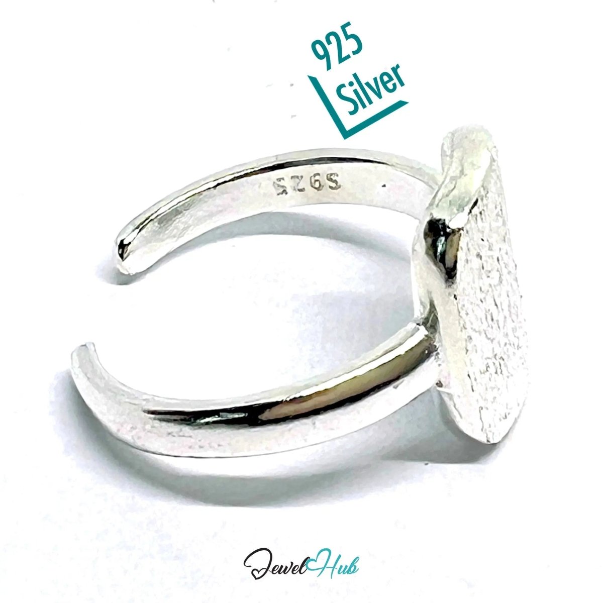 Brushed Oval Silver Ring | Adjustable 925 Sterling Band with Textured Face - JewelHub.co.uk