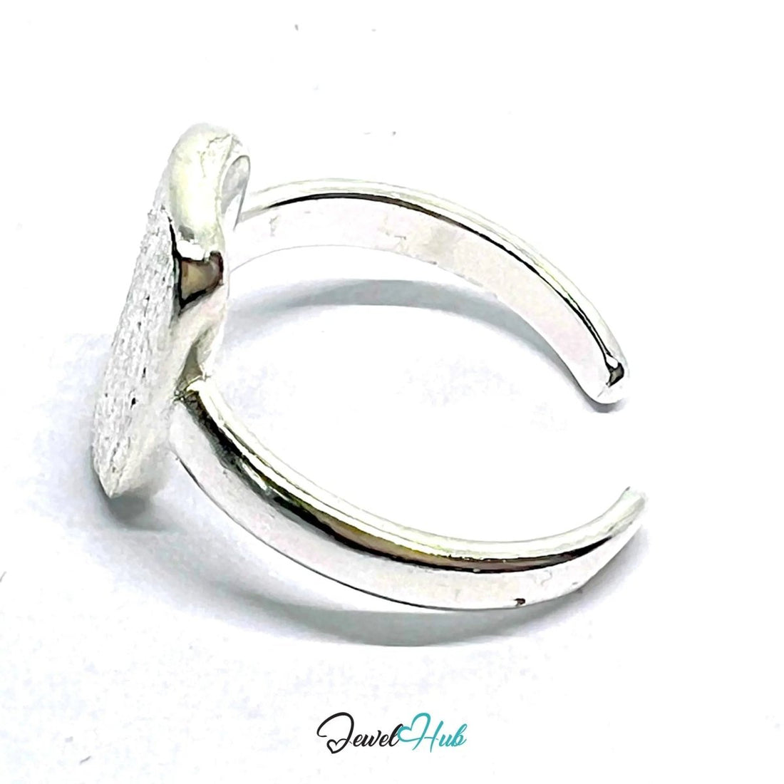 Brushed Oval Silver Ring | Adjustable 925 Sterling Band with Textured Face - JewelHub.co.uk