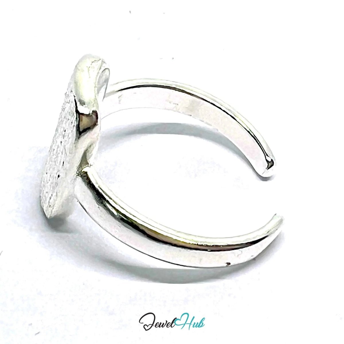 Brushed Oval Silver Ring | Adjustable 925 Sterling Band with Textured Face - JewelHub.co.uk
