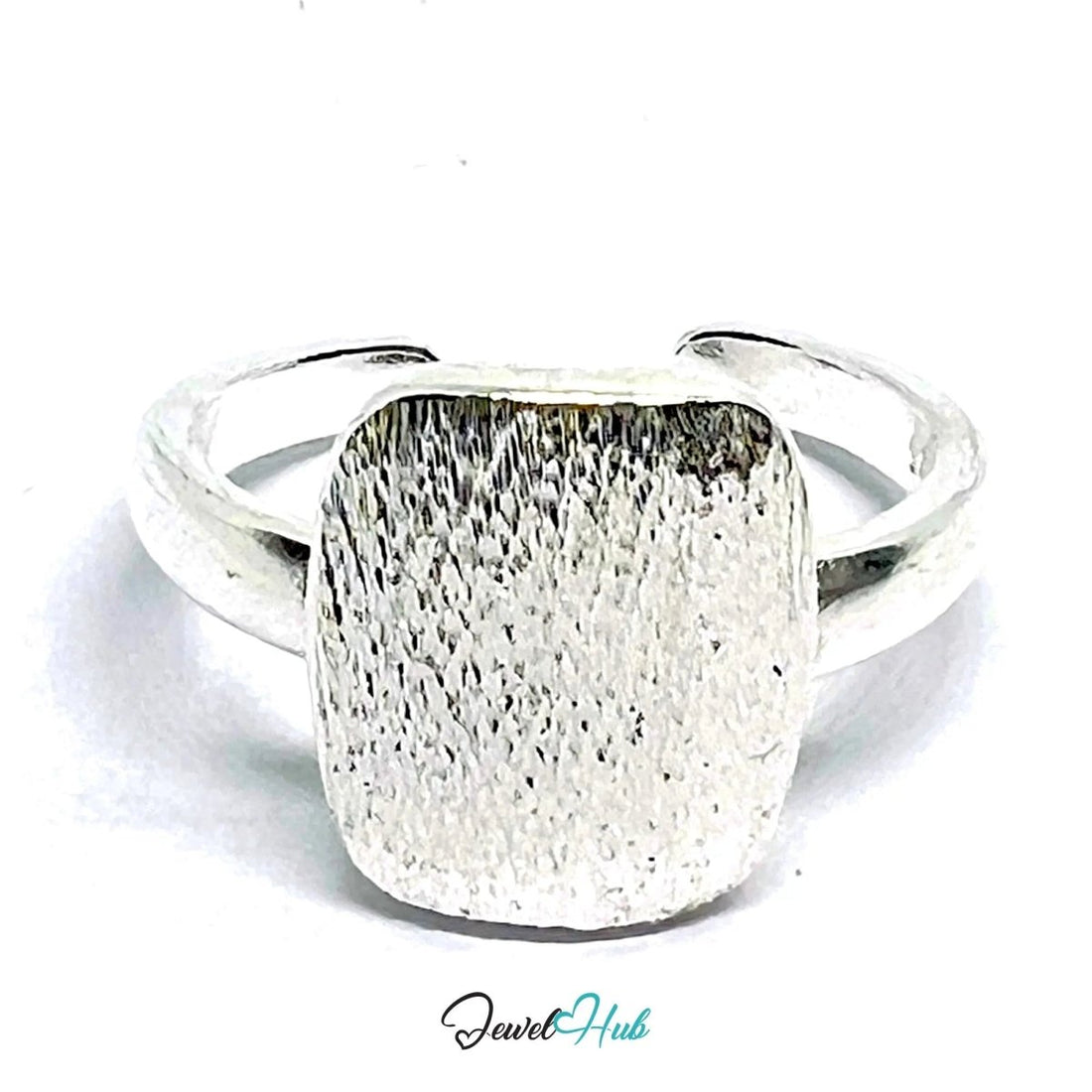 Brushed Oval Silver Ring | Adjustable 925 Sterling Band with Textured Face - JewelHub.co.uk