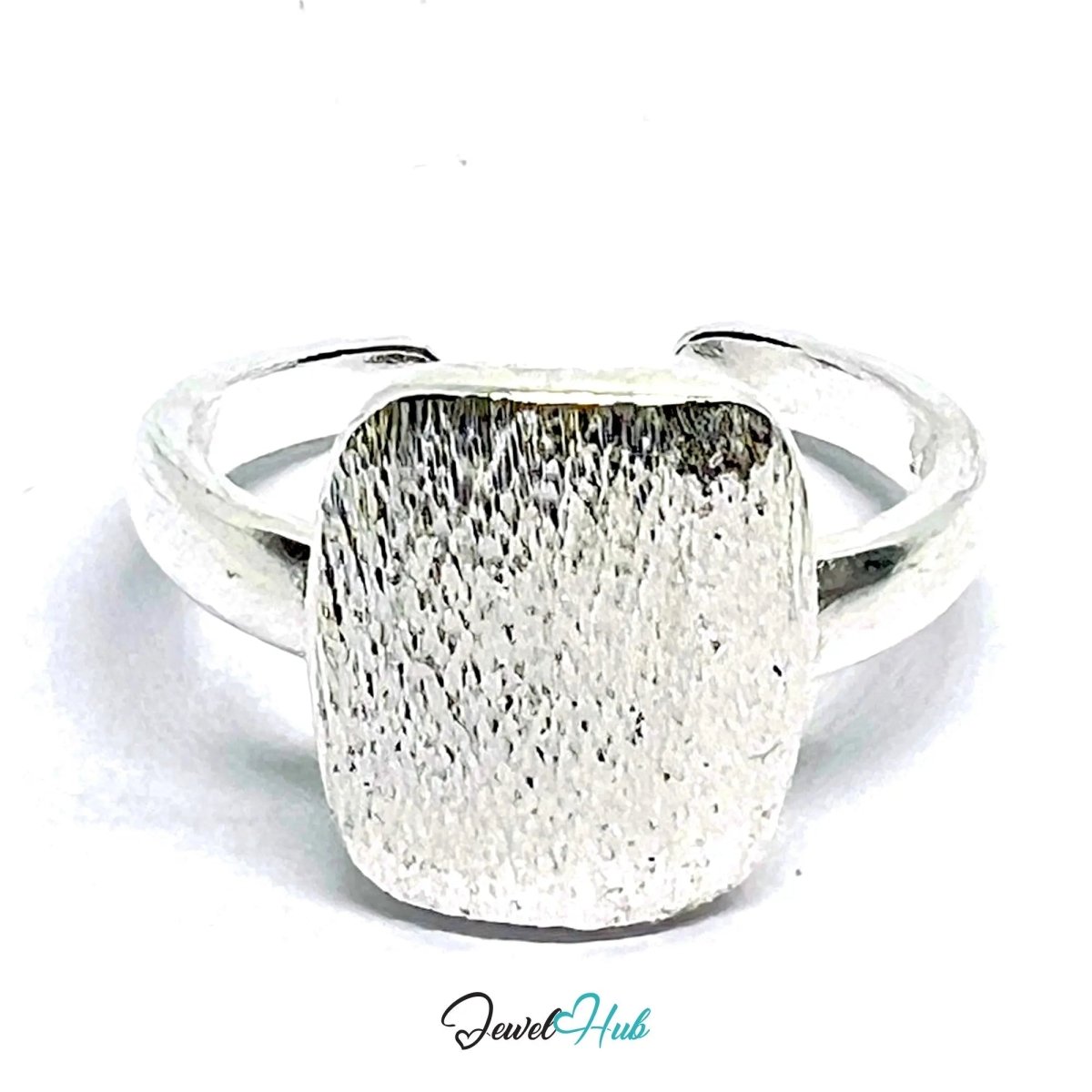 Brushed Oval Silver Ring | Adjustable 925 Sterling Band with Textured Face - JewelHub.co.uk