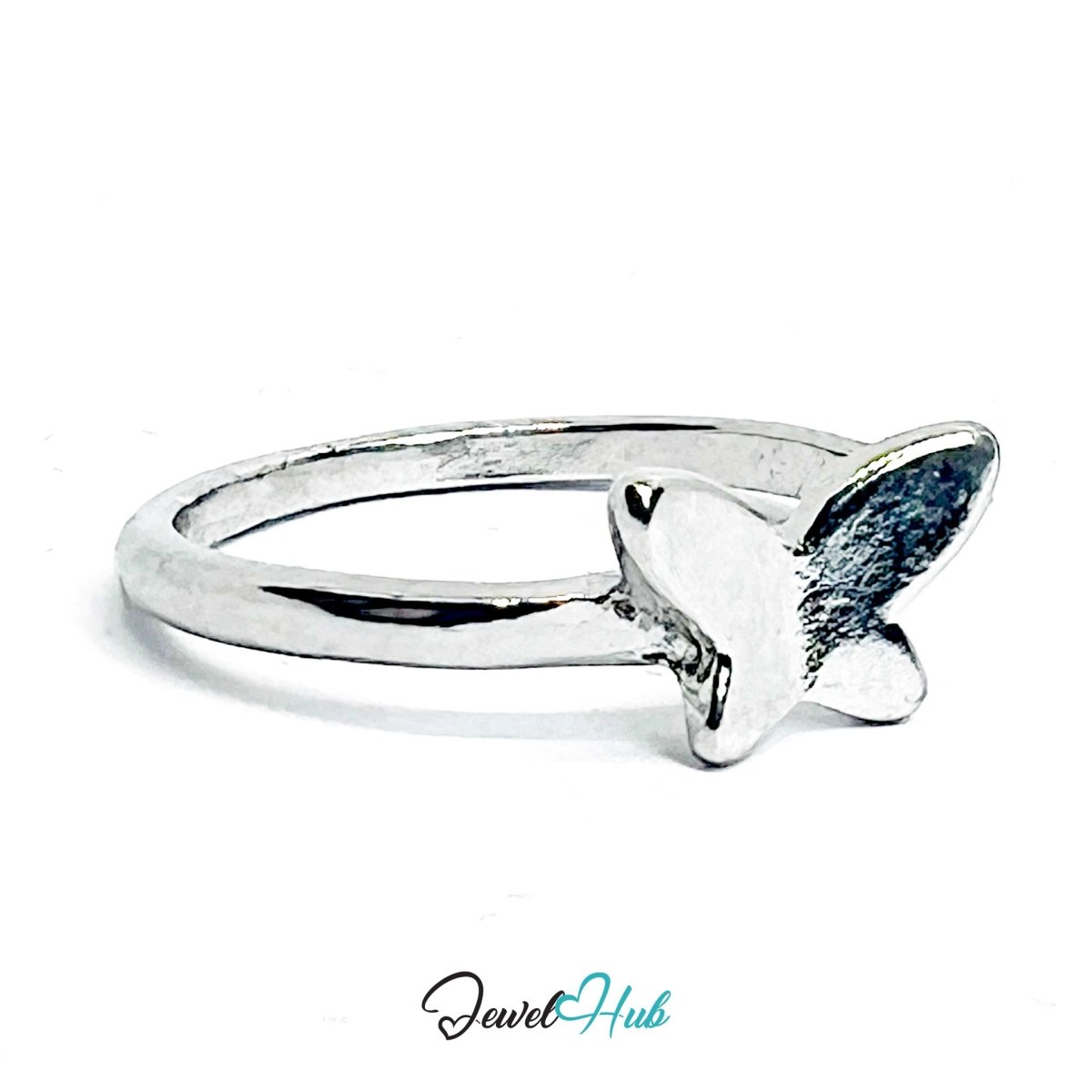 Butterfly Accent Ring | Silver‑Tone Zinc Alloy Petite Band - JewelHub.co.uk