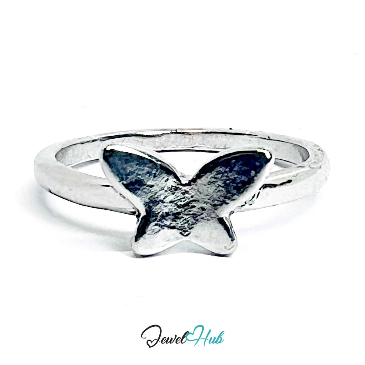 Butterfly Accent Ring | Silver‑Tone Zinc Alloy Petite Band - JewelHub.co.uk