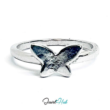 Butterfly Accent Ring | Silver‑Tone Zinc Alloy Petite Band - JewelHub.co.uk