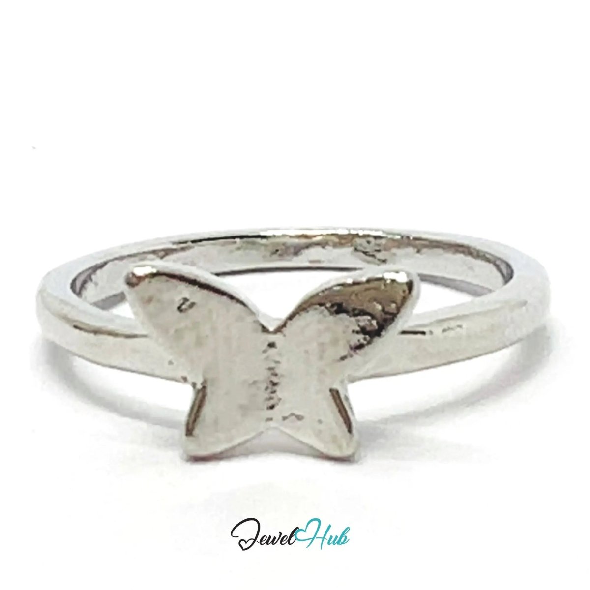 Butterfly Accent Ring 🦋 Zinc Alloy · UK P · US 8 · Sculptural Motif · Silver - Tone Finish - JewelHub.co.uk