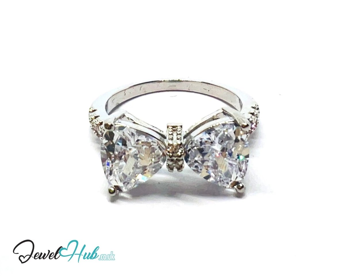 Celestial Butterfly 🦋 Premium Copper Ring · Silver Plated · Gemstone Bloom & Triangle Diamond Wings - JewelHub.co.uk