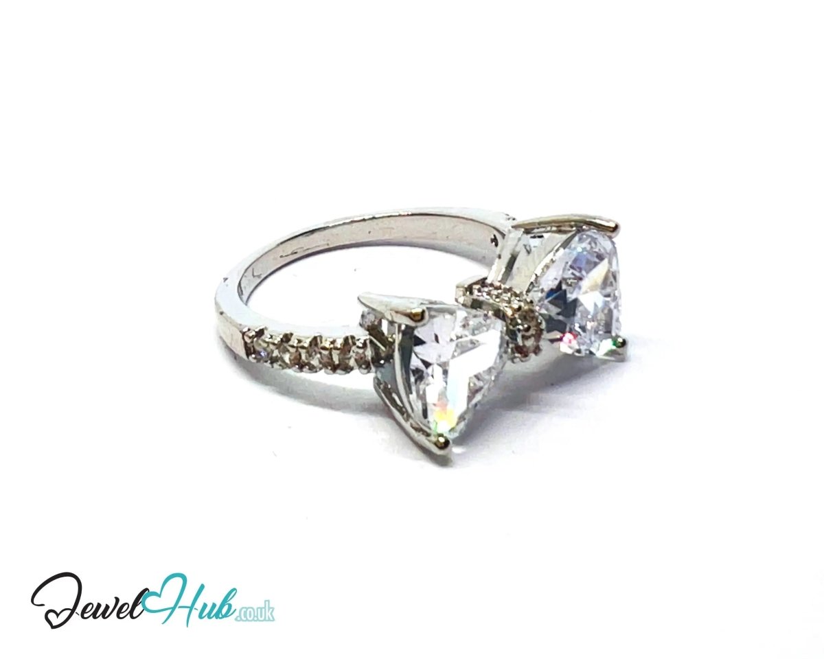 Celestial Butterfly 🦋 Premium Copper Ring · Silver Plated · Gemstone Bloom & Triangle Diamond Wings - JewelHub.co.uk