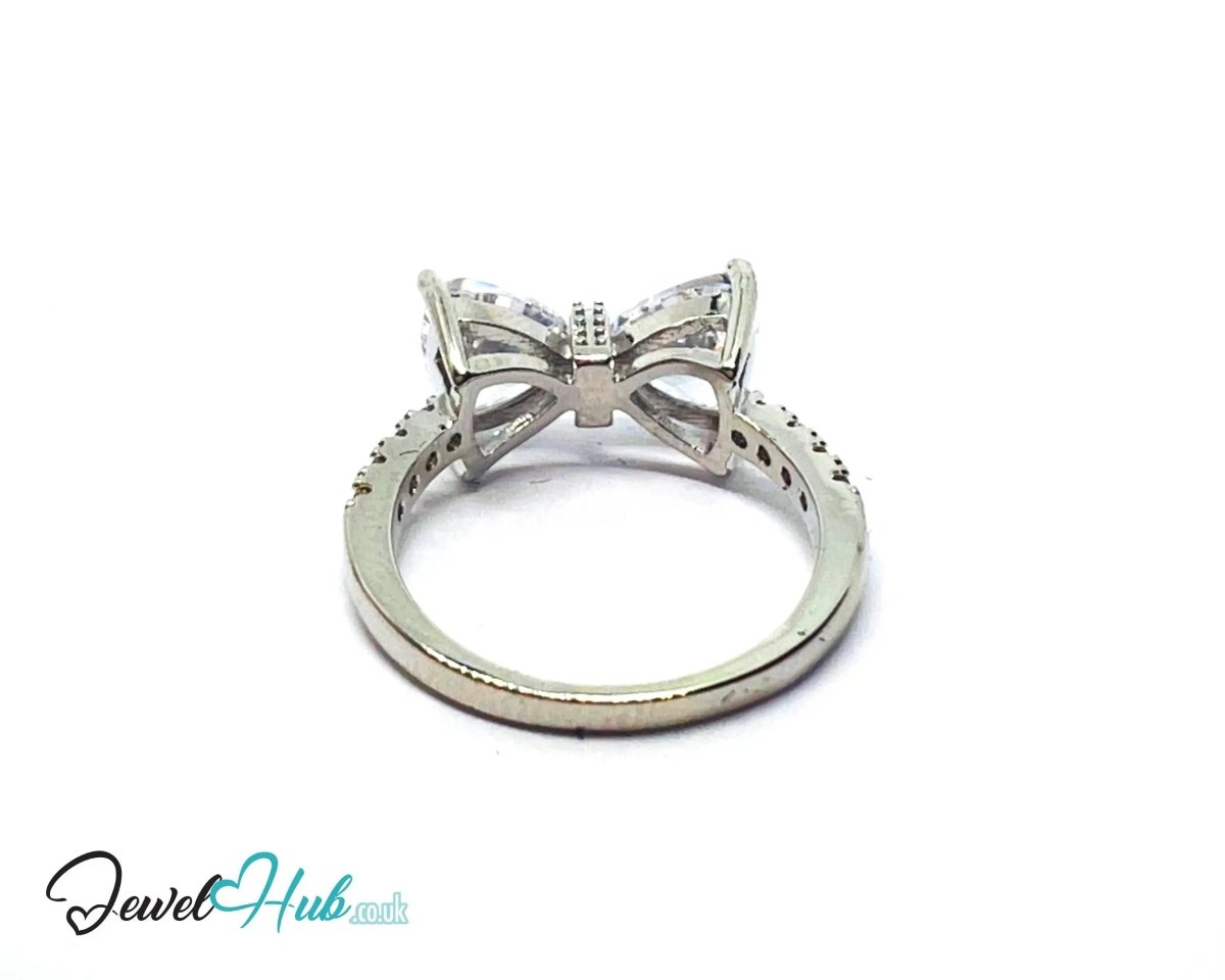 Celestial Butterfly 🦋 Premium Copper Ring · Silver Plated · Gemstone Bloom & Triangle Diamond Wings - JewelHub.co.uk