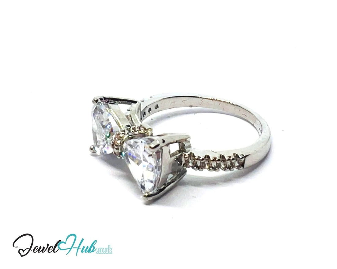 Celestial Butterfly 🦋 Premium Copper Ring · Silver Plated · Gemstone Bloom & Triangle Diamond Wings - JewelHub.co.uk