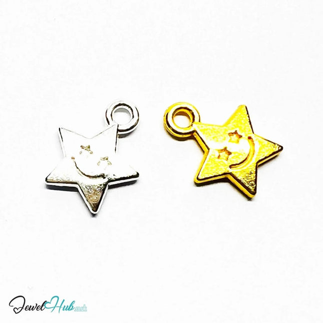 Celestial Star MiniCharms – Gold & Silver - Plated Emblem of Expression | Necklace or Bracelet Options | Zinc Alloy Jewellery - JewelHub.co.uk