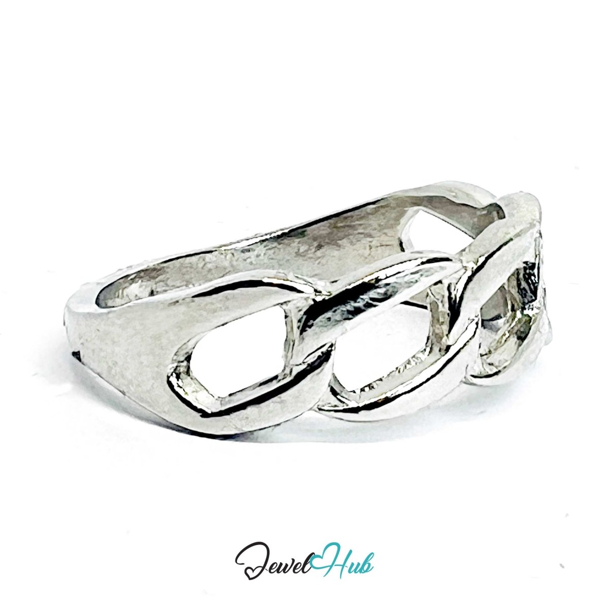 Chain - Link Band Ring Zinc Alloy · UK P · US 8 · Interlocking Motif · Silver - Tone Finish - JewelHub.co.uk
