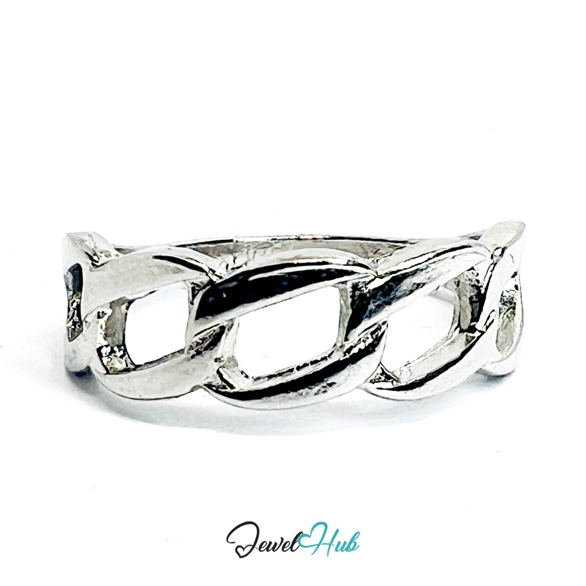 Chain - Link Band Ring Zinc Alloy · UK P · US 8 · Interlocking Motif · Silver - Tone Finish - JewelHub.co.uk