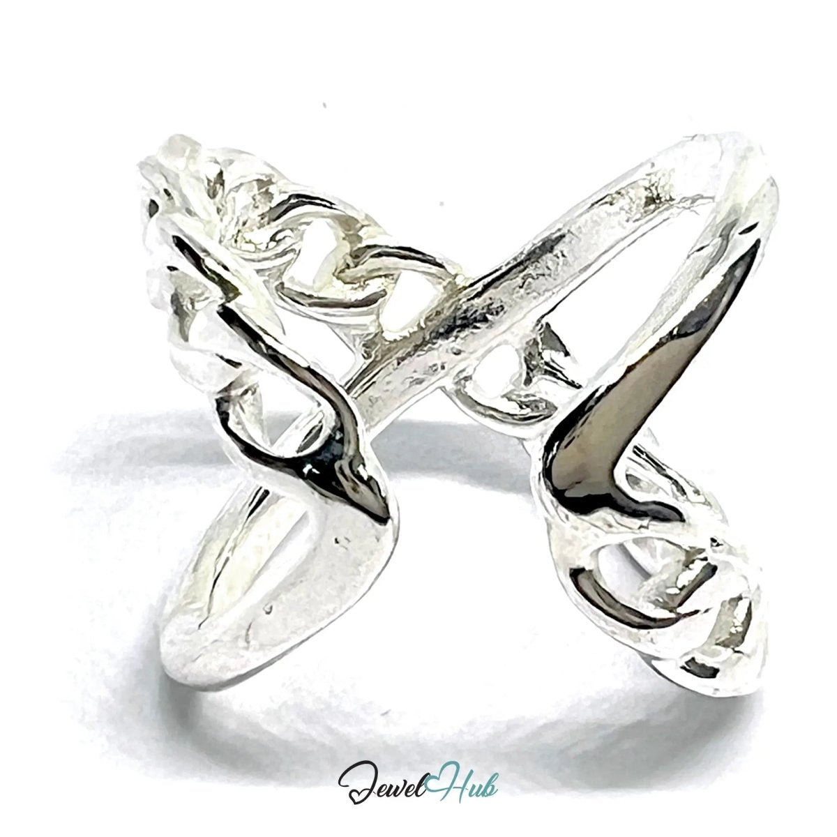 Chain - Link Sterling Silver Ring | Adjustable 925 Hallmarked Band with Sculptural Texture - JewelHub.co.uk