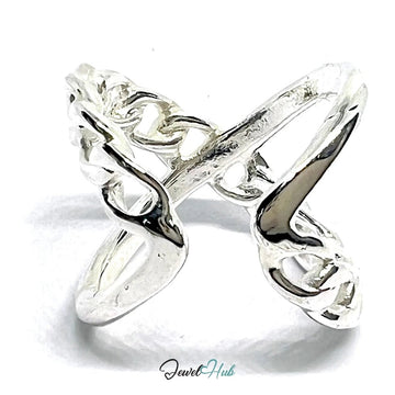 Chain - Link Sterling Silver Ring | Adjustable 925 Hallmarked Band with Sculptural Texture - JewelHub.co.uk