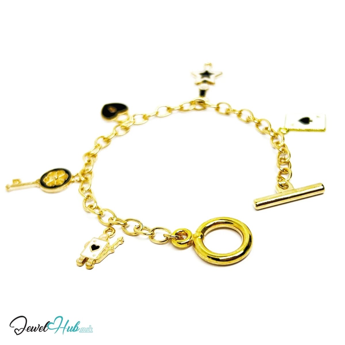 Charm Fortune Teller Bracelet · Gold - Tone Plated · Spade, Star & Key Motifs · Symbolic Shapes · 19cm - JewelHub.co.uk