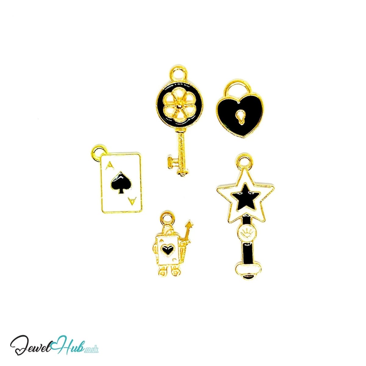 Charm Fortune Teller Bracelet · Gold - Tone Plated · Spade, Star & Key Motifs · Symbolic Shapes · 19cm - JewelHub.co.uk