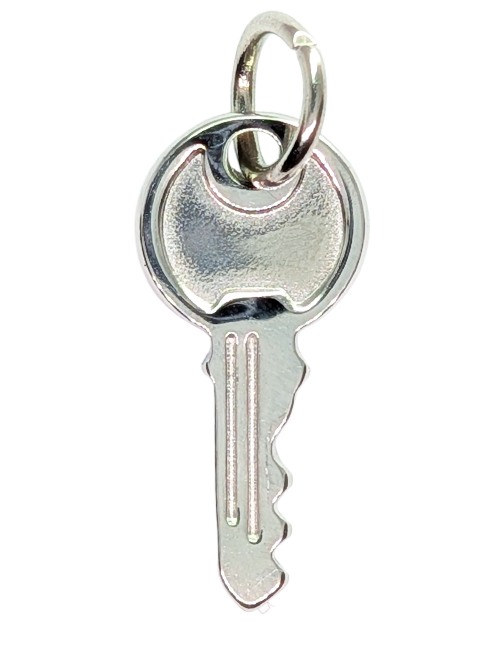 Everyday key charm in silver stainless steel with a plain round head - JewelHub