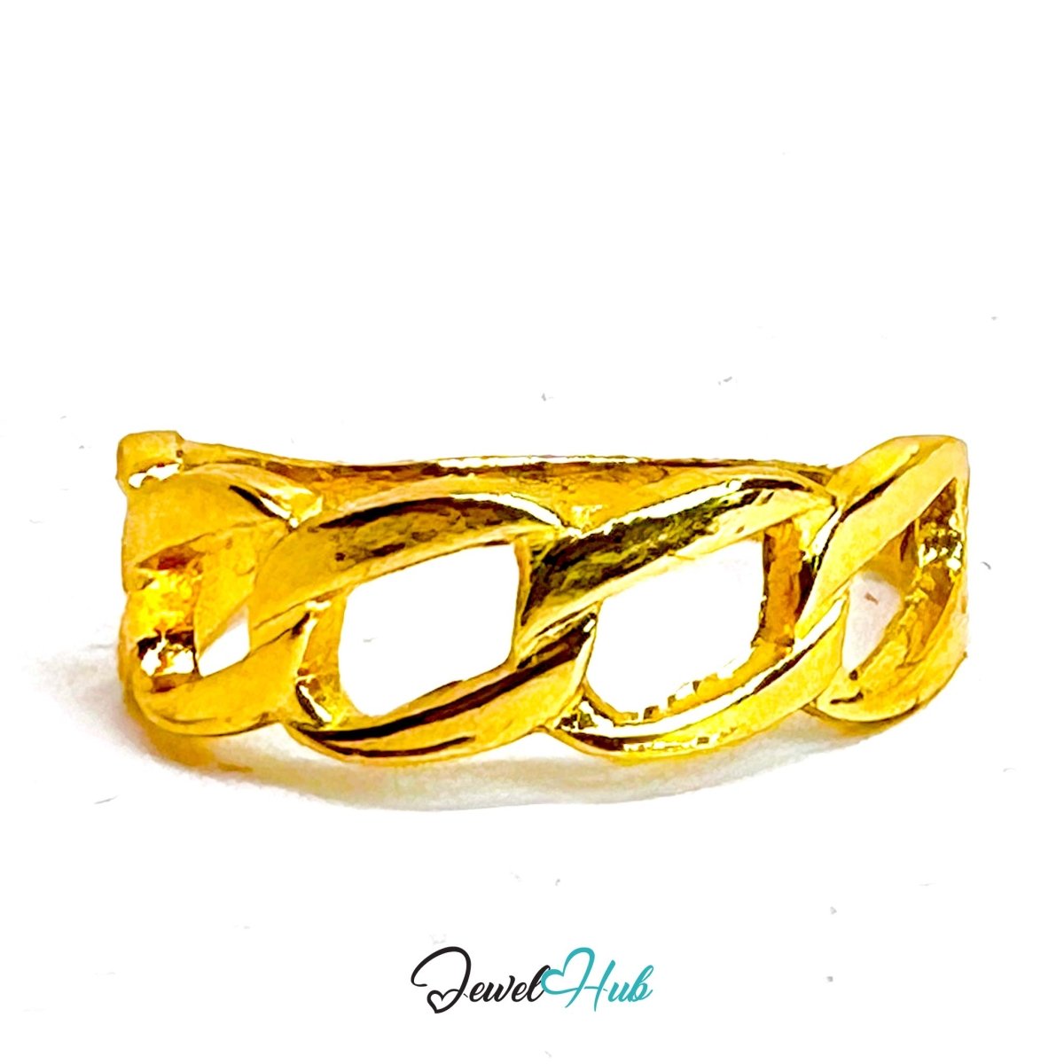 Chunky Chain Link Gold - Plated Ring – Interlocking Geometric Band - JewelHub.co.uk