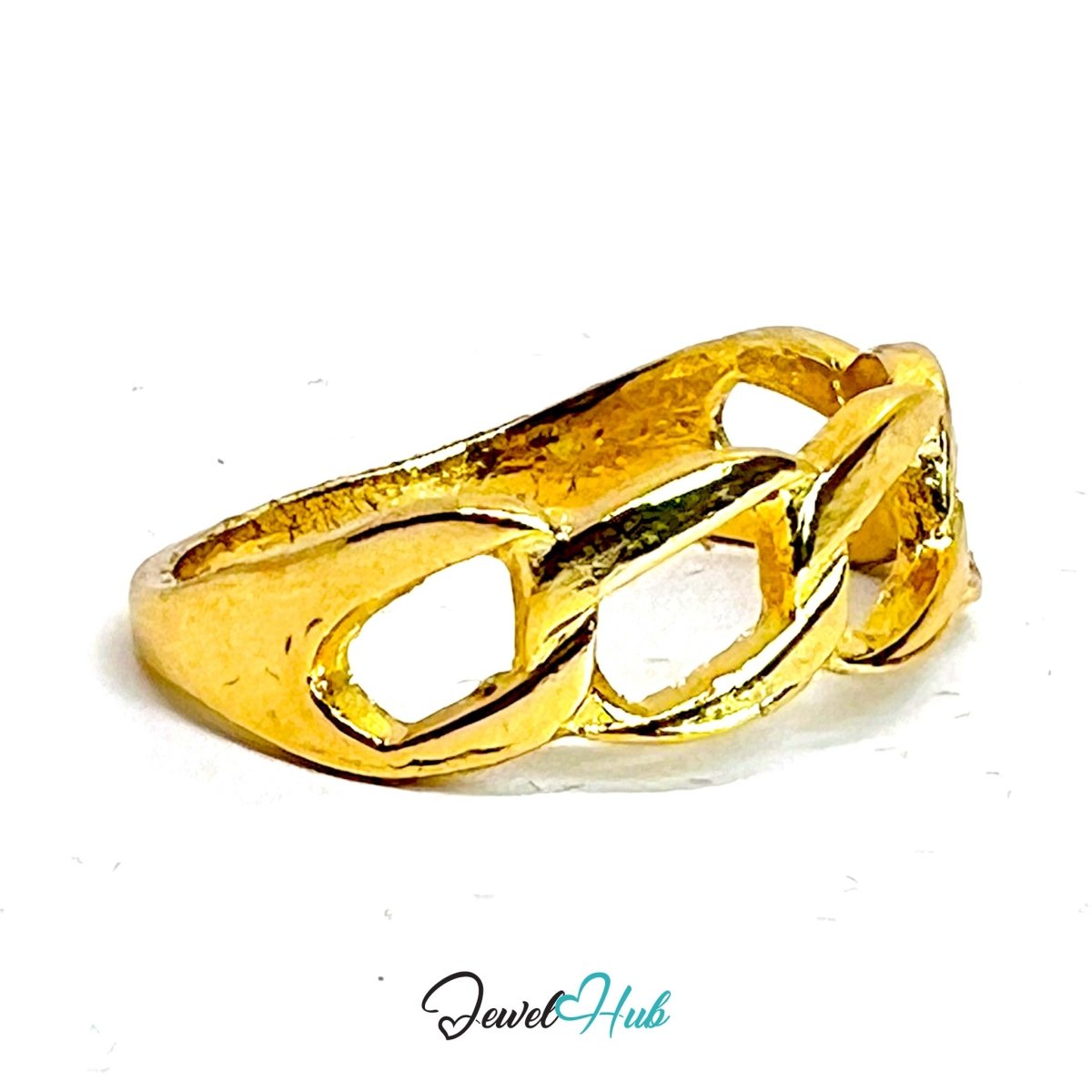 Chunky Chain Link Gold - Plated Ring – Interlocking Geometric Band - JewelHub.co.uk