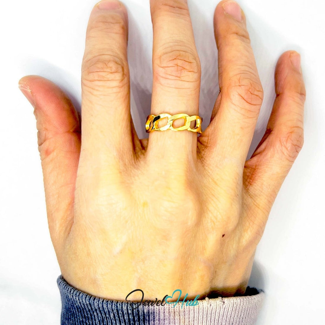 Chunky Chain Link Gold - Plated Ring – Interlocking Geometric Band - JewelHub.co.uk