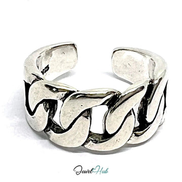 Chunky Chain Silver Ring | Adjustable 925 Sterling Band with Bold Link Design - JewelHub.co.uk