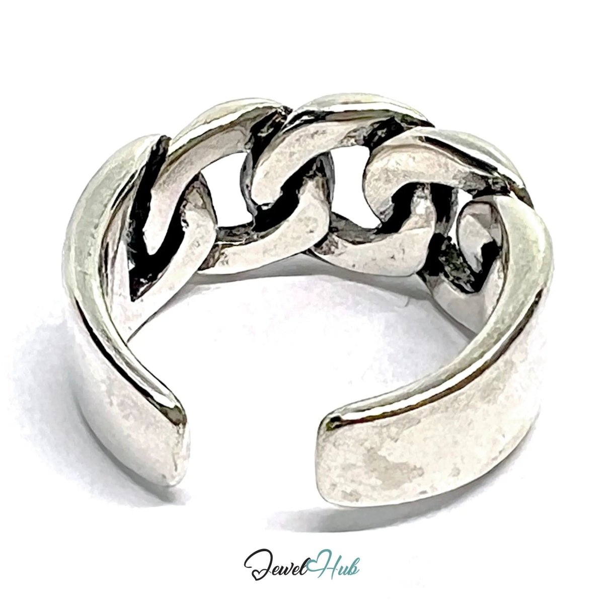 Chunky Chain Silver Ring | Adjustable 925 Sterling Band with Bold Link Design - JewelHub.co.uk