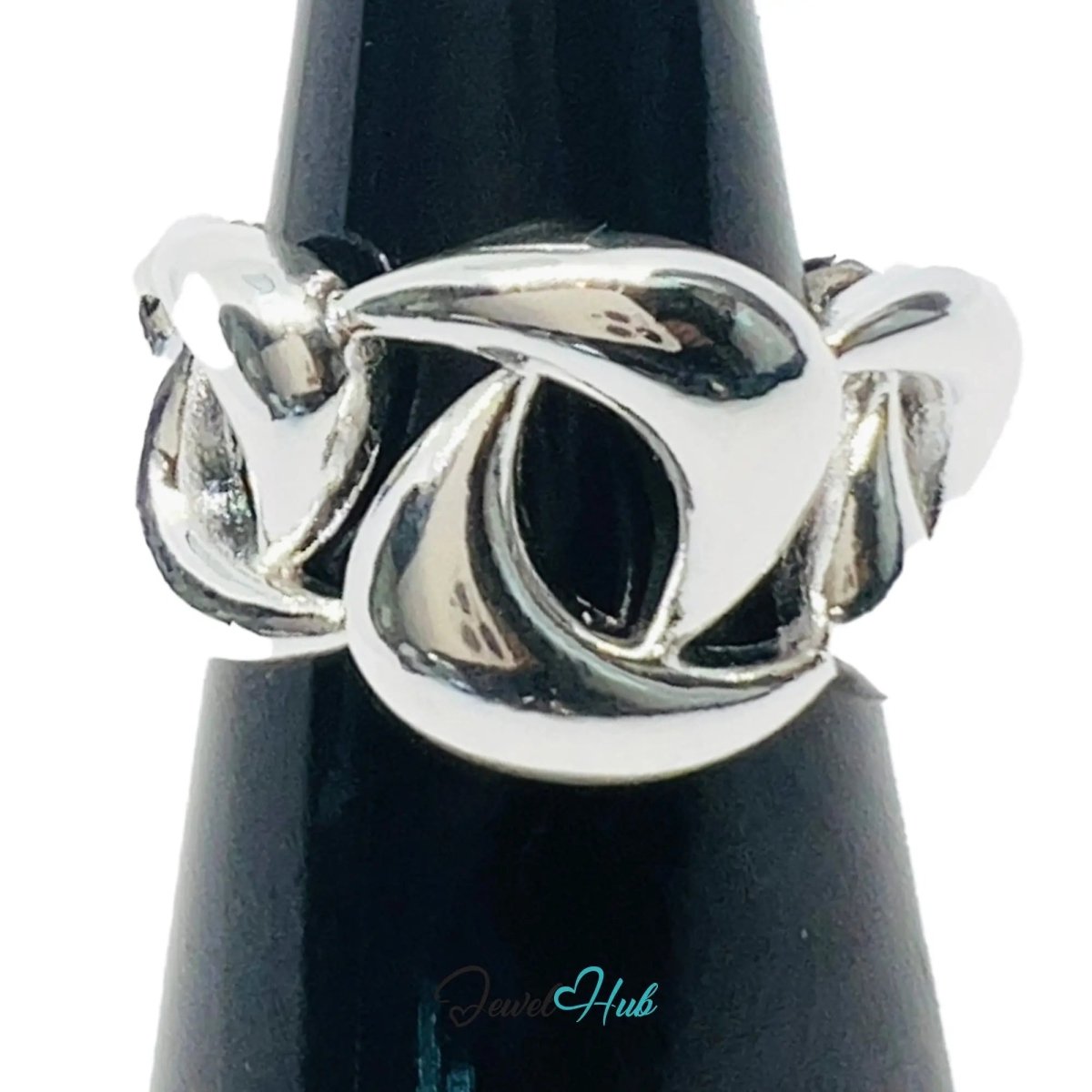 Chunky Chain Silver Ring | Hallmarked 925 Interlocking Band | Polished Statement Design in Sizes N–P - JewelHub.co.uk