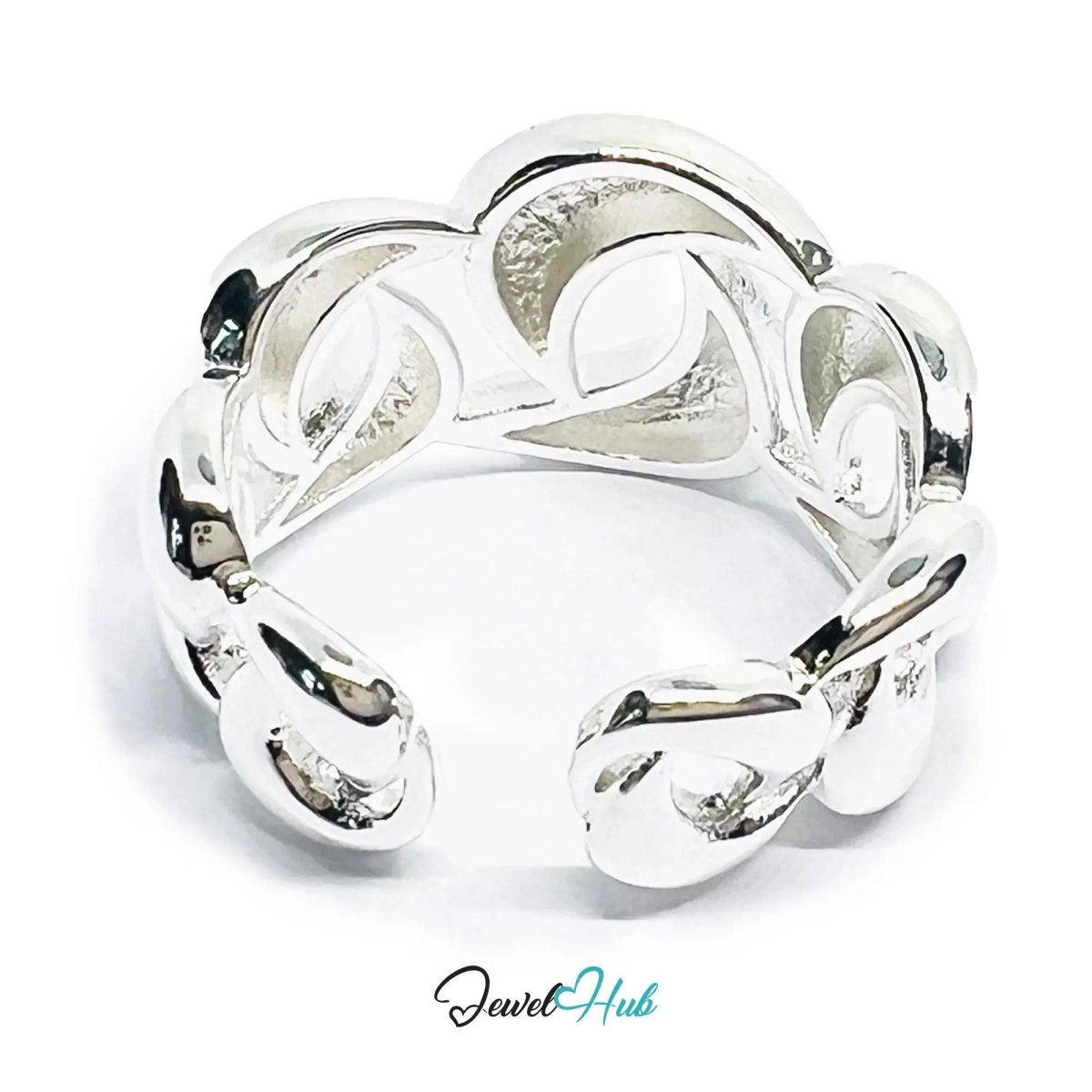 Chunky Chain Silver Ring | Hallmarked 925 Interlocking Band | Polished Statement Design in Sizes N–P - JewelHub.co.uk