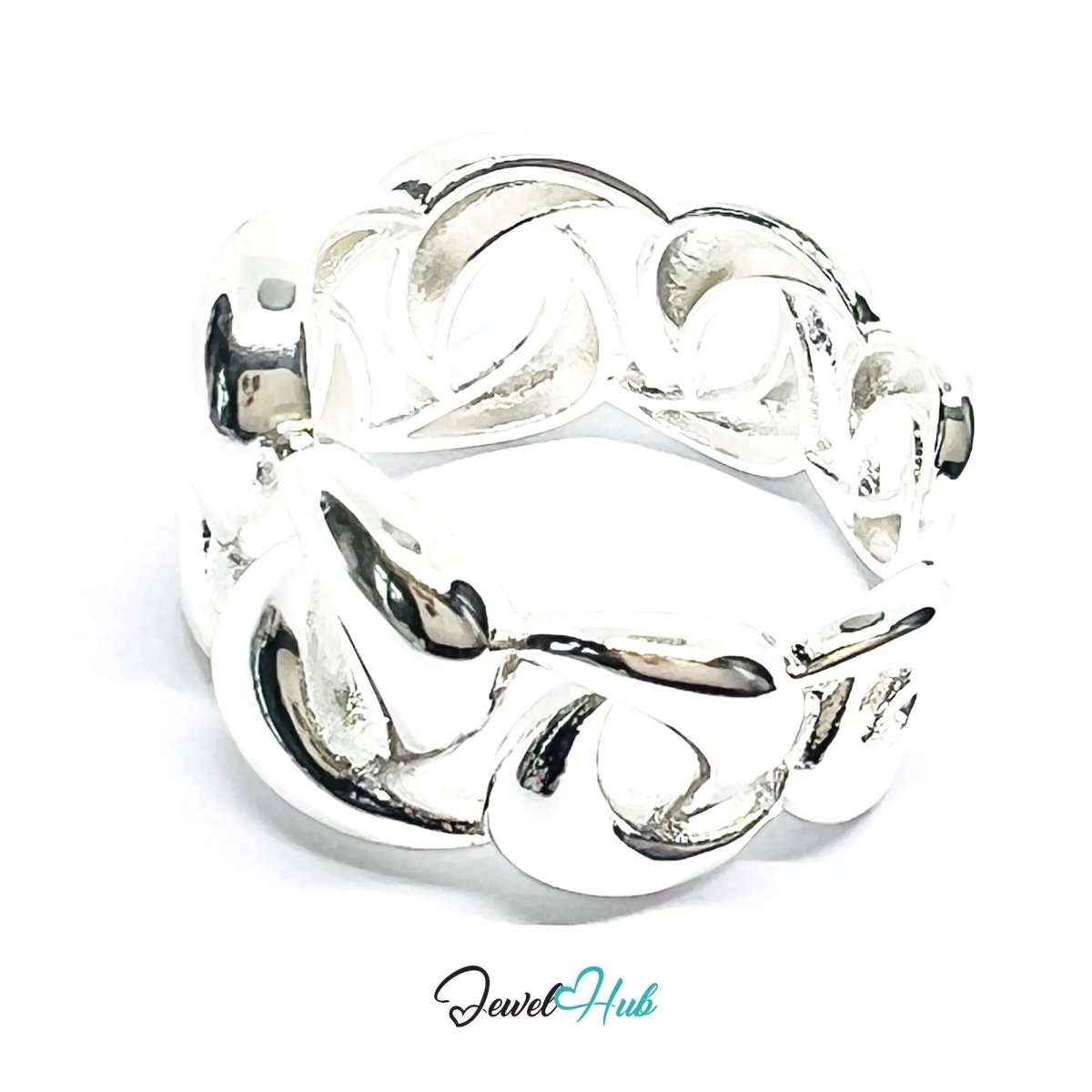Chunky Chain Silver Ring | Hallmarked 925 Interlocking Band | Polished Statement Design in Sizes N–P - JewelHub.co.uk