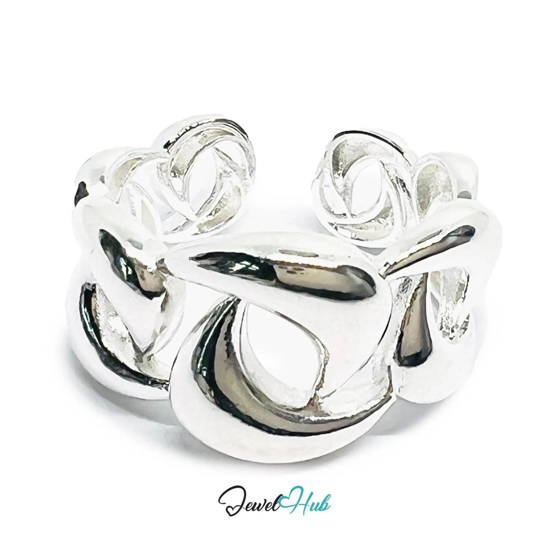 Chunky Chain Silver Ring | Hallmarked 925 Interlocking Band | Polished Statement Design in Sizes N–P - JewelHub.co.uk