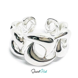Chunky Chain Silver Ring | Hallmarked 925 Interlocking Band | Polished Statement Design in Sizes N–P - JewelHub.co.uk
