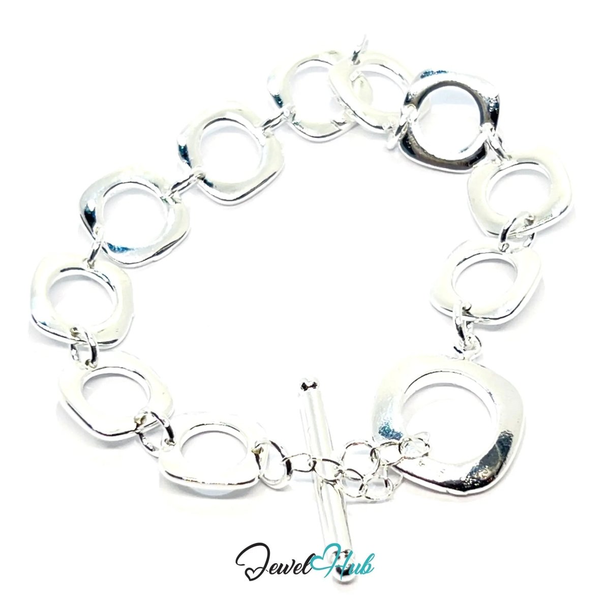 Chunky Silver Chain Bracelet | Sculptural Toggle Clasp Style - JewelHub.co.uk
